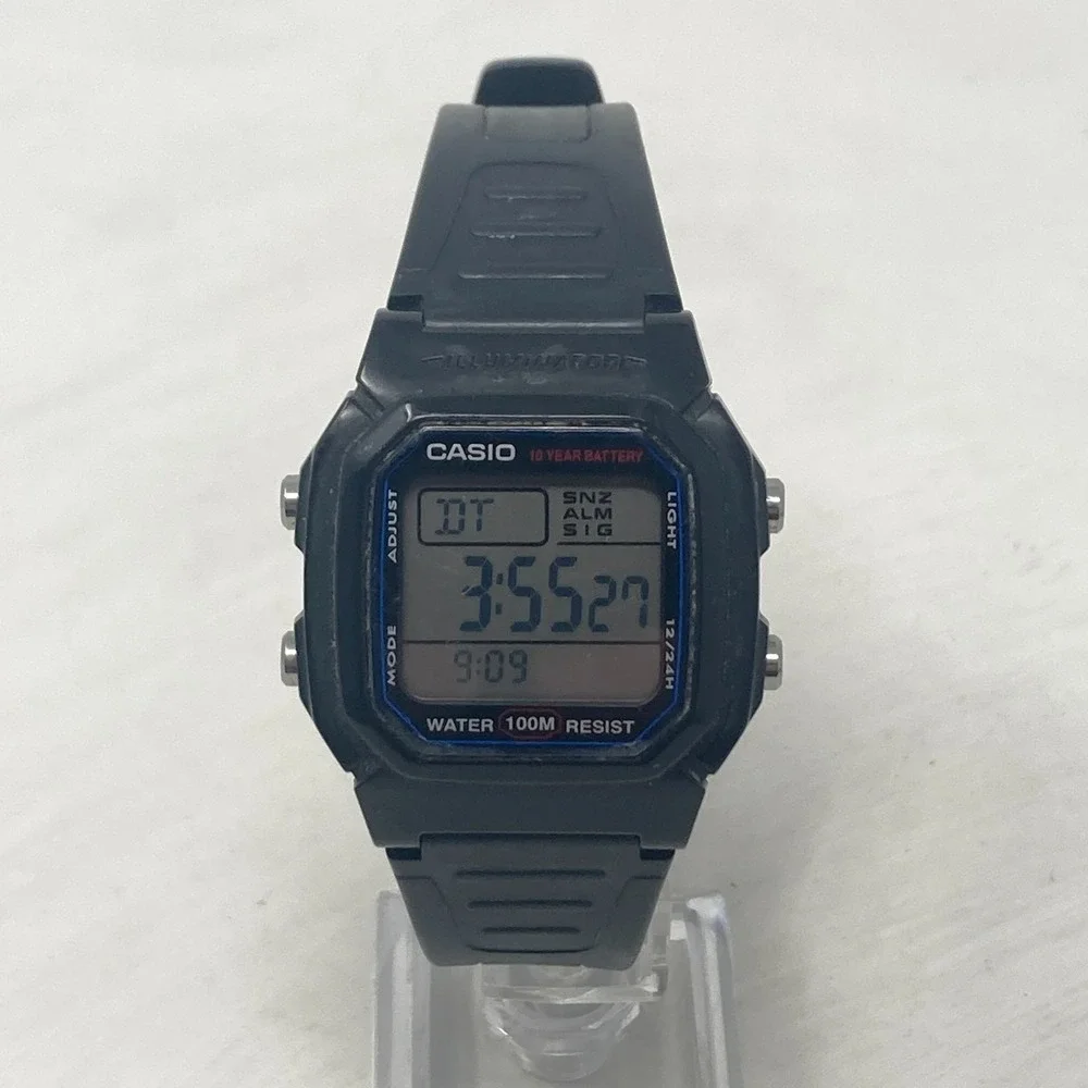 Casio Digital Watch Men 36mm Black 3240 W-800H Date Alarm Chrono Dual Time 8.5